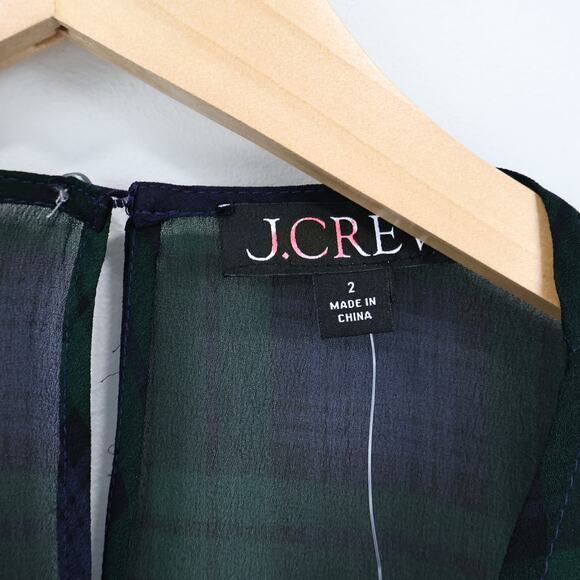 J.Crew Chiffon Shirred Waist Top Black Watch Tartan Preppy Plaid Size 2 NWT - Picture 4 of 9